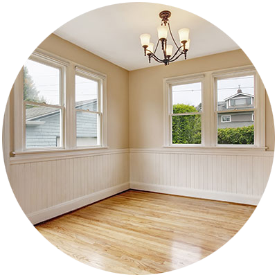 Light wood flooring with wainscoting